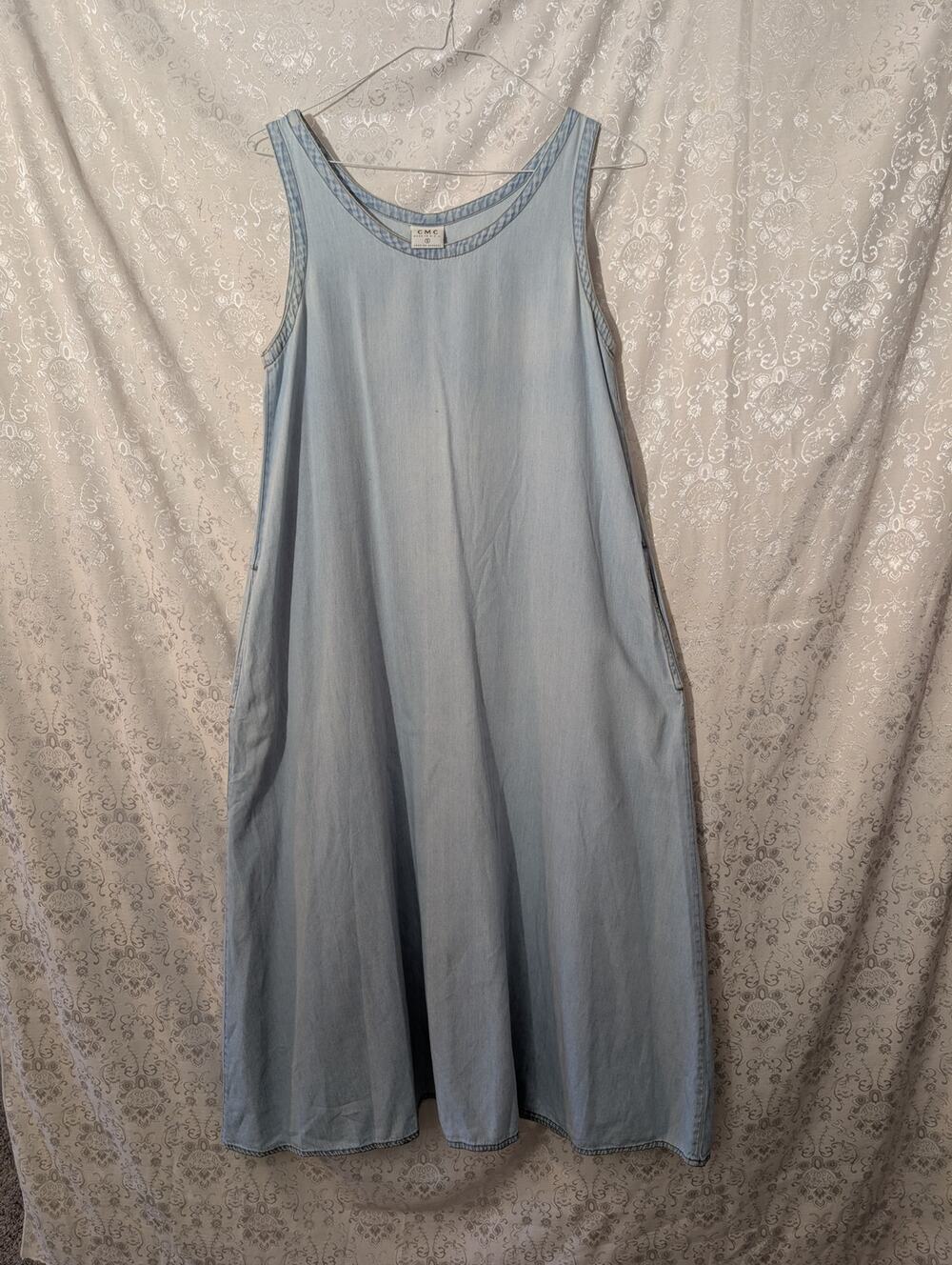 Vintage 90s CMC Color Me Cotton Light Wash Denim Dress Maxi